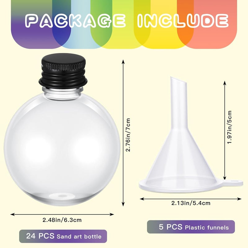 Layhit 24 Pcs Spherical Plastic Potion Bottles Ball Shape Round Bottles 3.4 oz Sand Art Jar with 5 Funnels Decorative ‌container Candy Jar for Valentines Birthday DIY Crafts (Black,Aluminum Lid) - Image 2